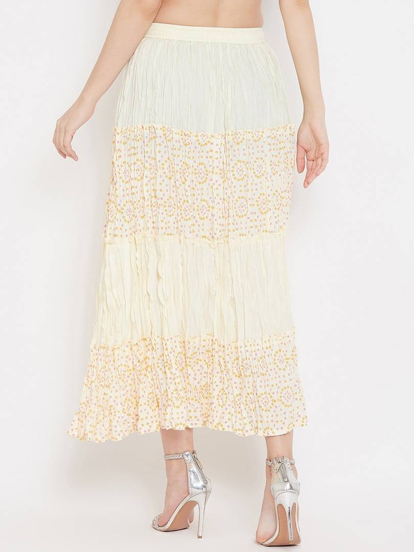 Women Cream-Coloured & Yellow Printed Flared Maxi Skirt