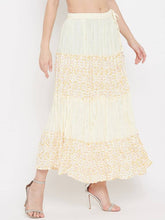 Load image into Gallery viewer, Women Cream-Coloured &amp; Yellow Printed Flared Maxi Skirt