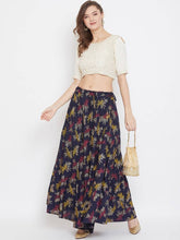 Load image into Gallery viewer, Women Navy Blue &amp; Purple Printed Flared Maxi Skirt