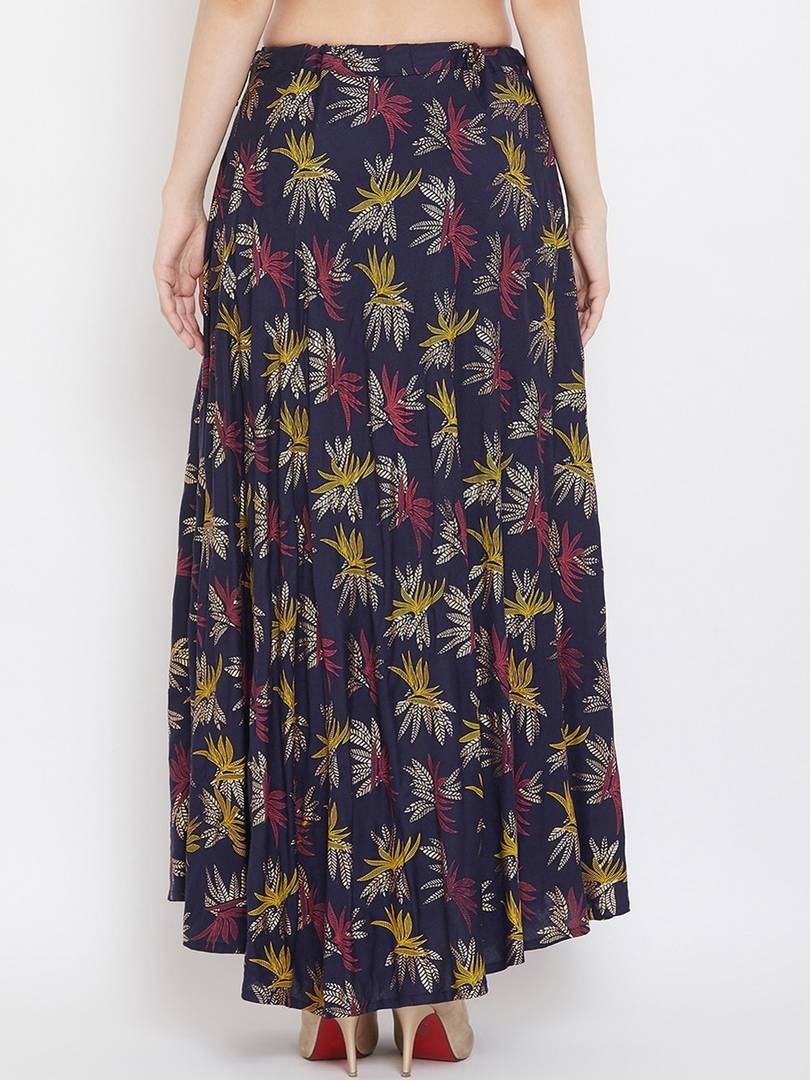 Women Navy Blue & Purple Printed Flared Maxi Skirt