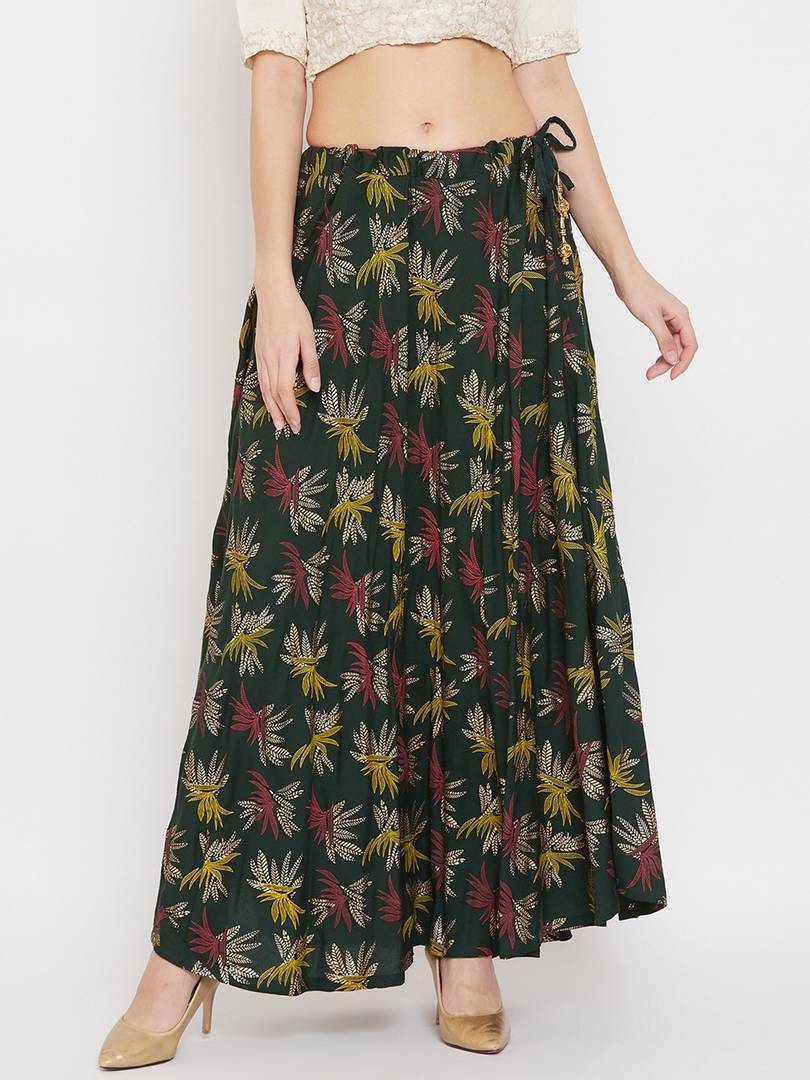 Women Green & Red Printed flared Maxi Skirt