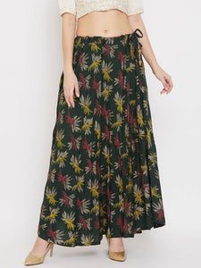 Women Green & Red Printed flared Maxi Skirt