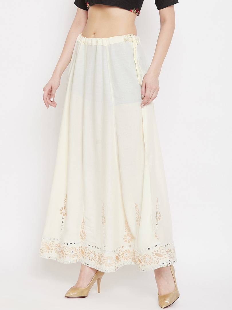 Women Cream-Coloured Embellished Flared Maxi Skirt