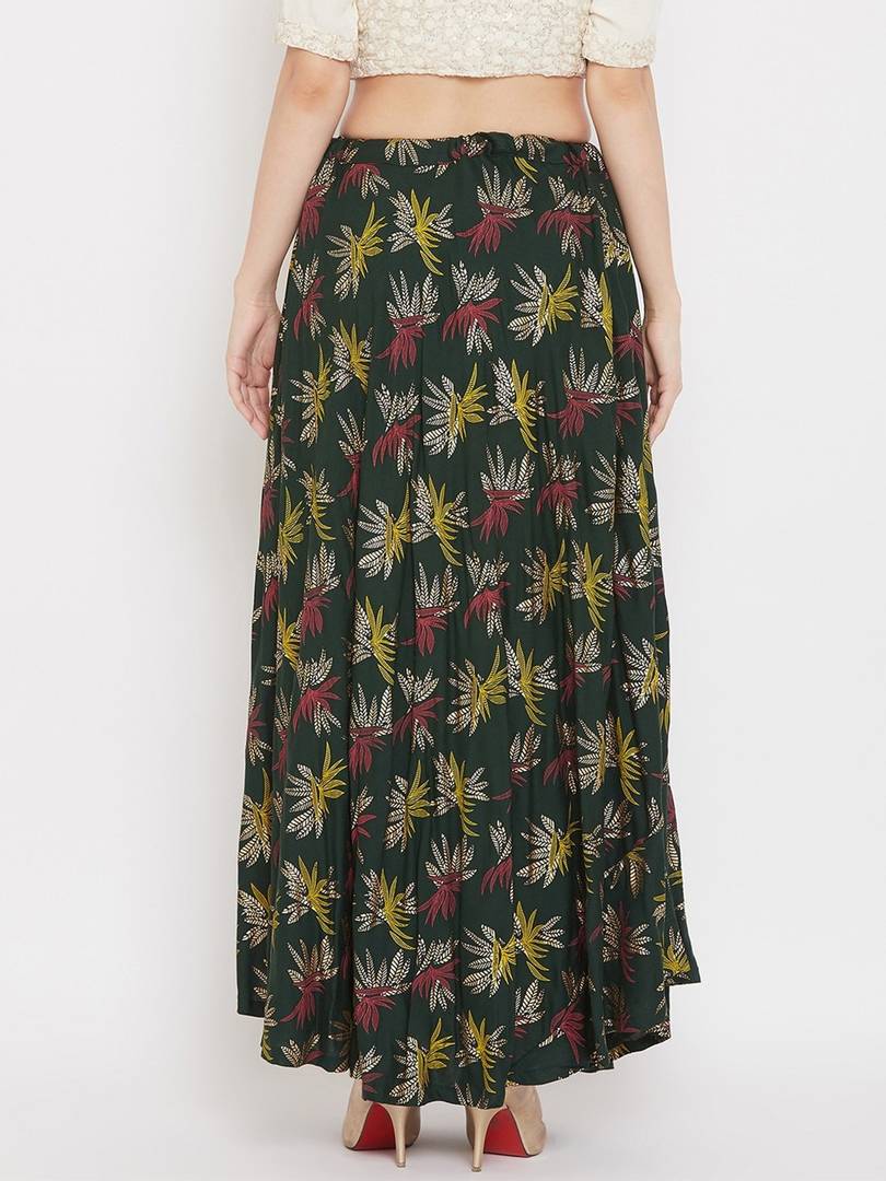 Women Green & Red Printed flared Maxi Skirt