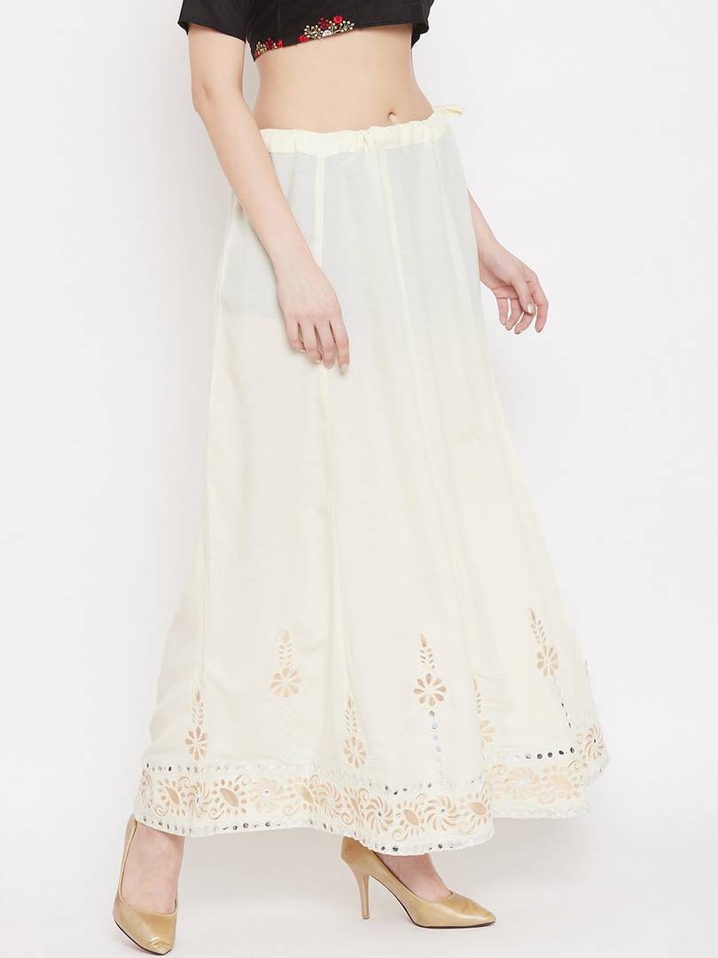 Women Cream-Coloured Embellished Flared Maxi Skirt