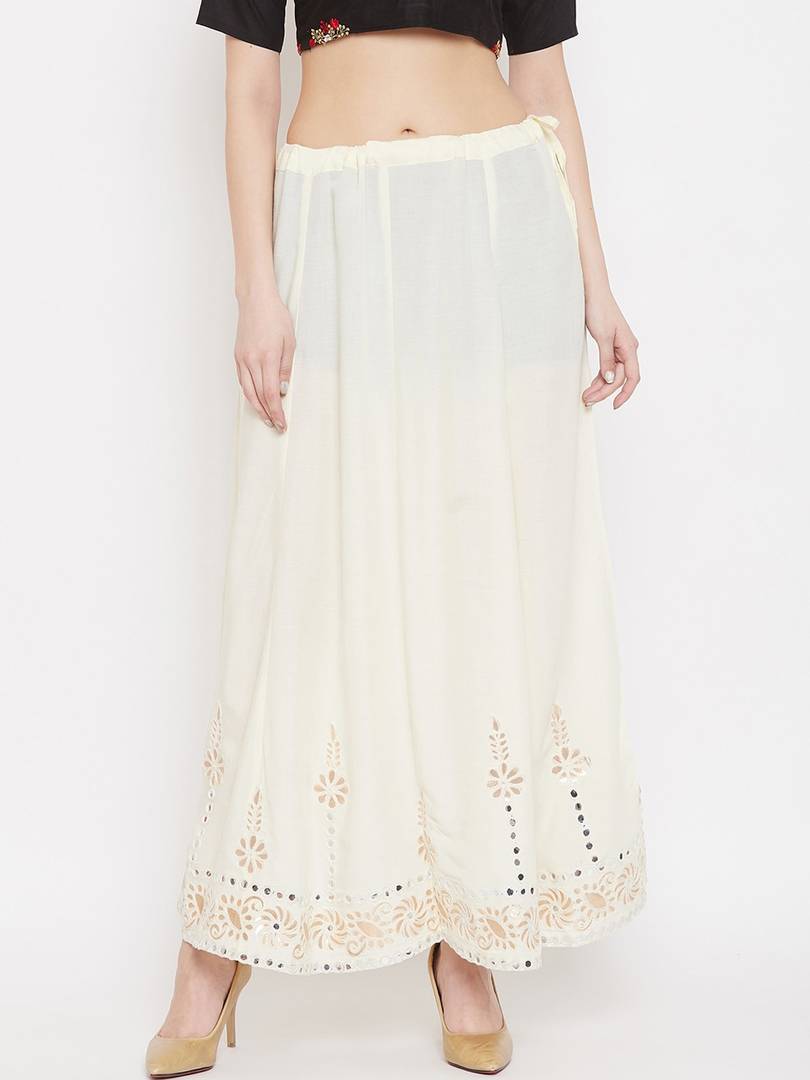 Women Cream-Coloured Embellished Flared Maxi Skirt