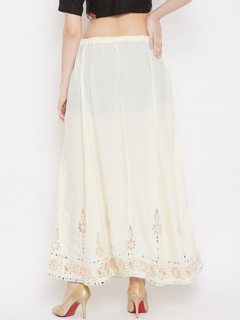 Women Cream-Coloured Embellished Flared Maxi Skirt