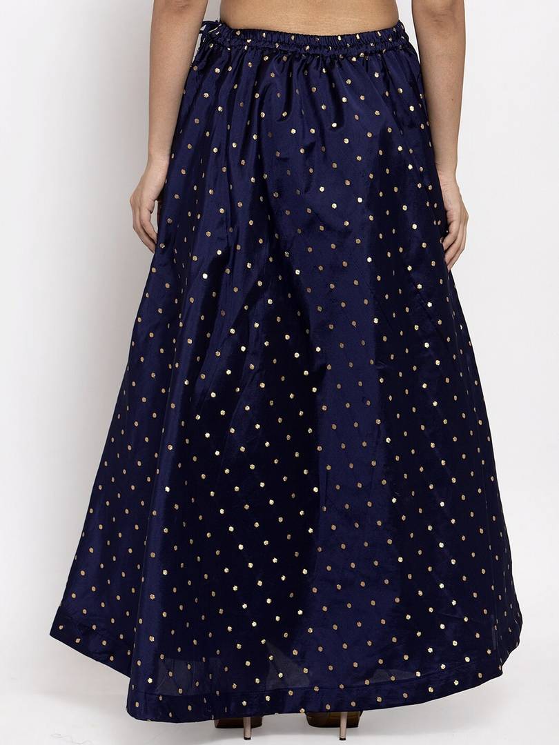 Women Navy Blue & Gold-Colour Woven-Design Flared Maxi Skirt