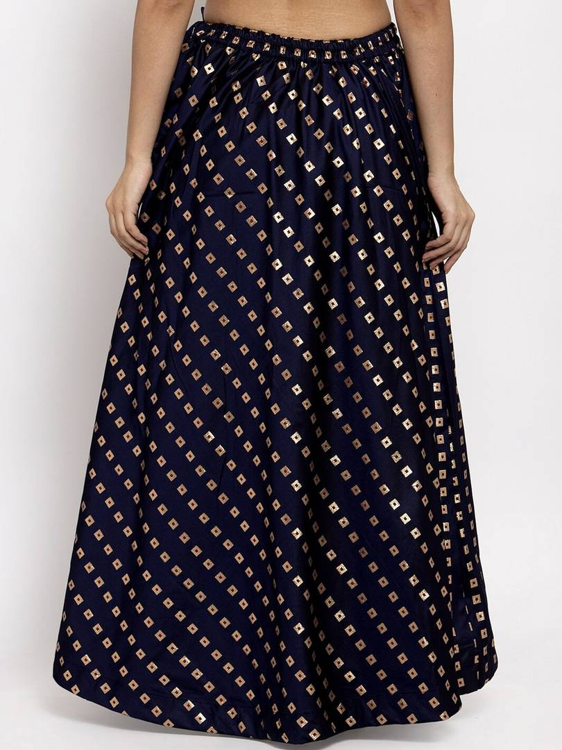 Women Navy Blue Printed Flared Maxi Skirt