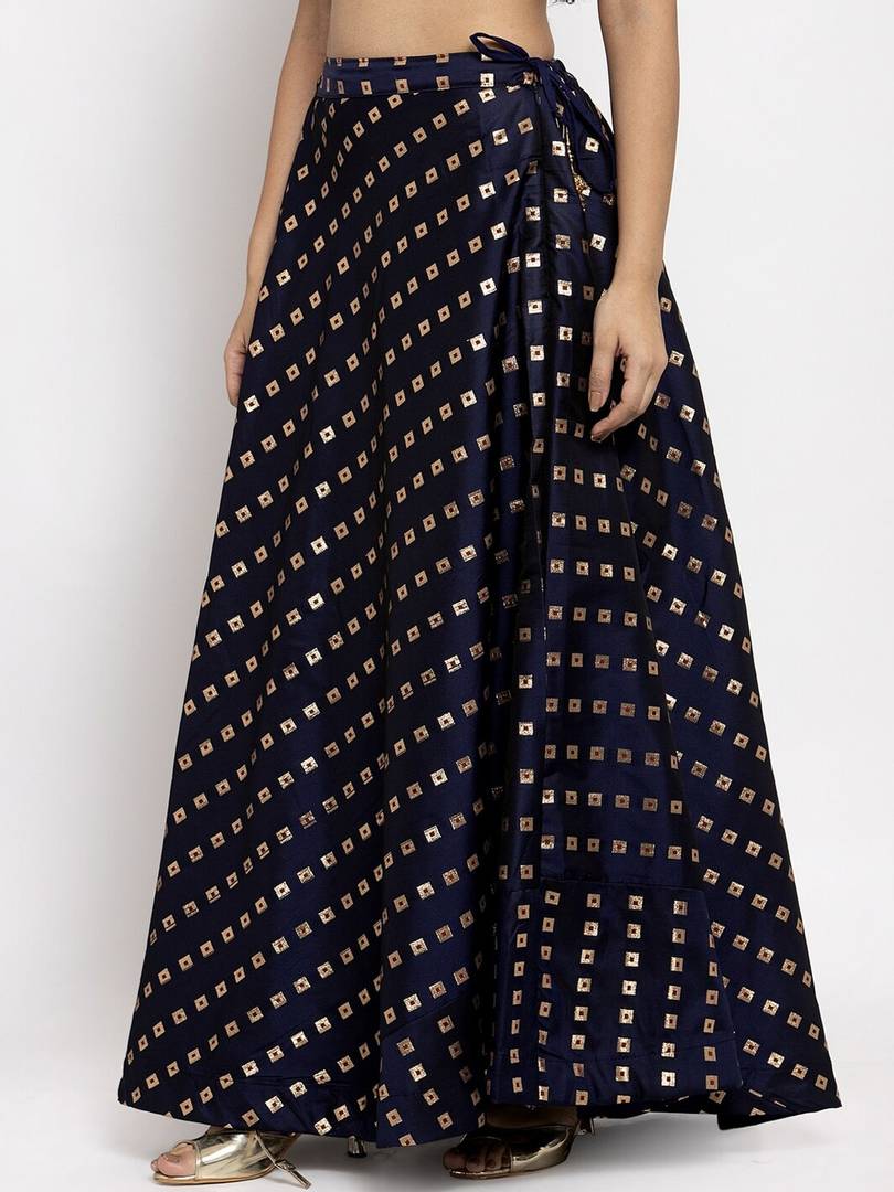 Women Navy Blue Printed Flared Maxi Skirt