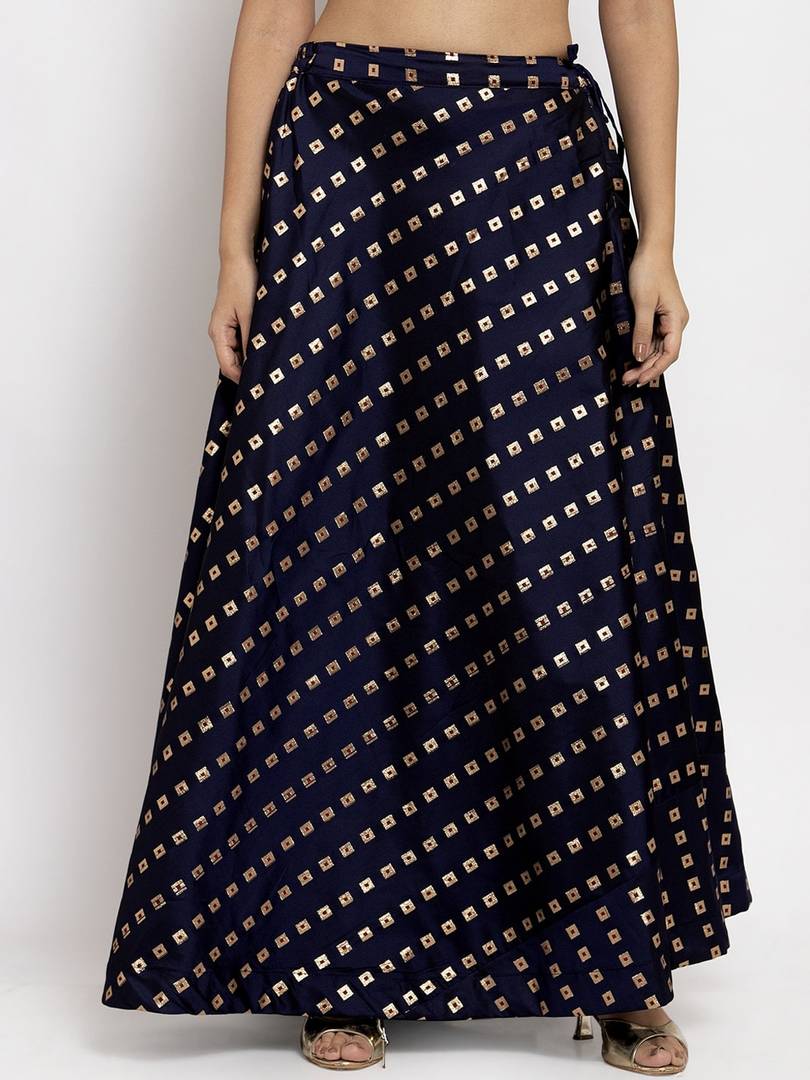 Women Navy Blue Printed Flared Maxi Skirt