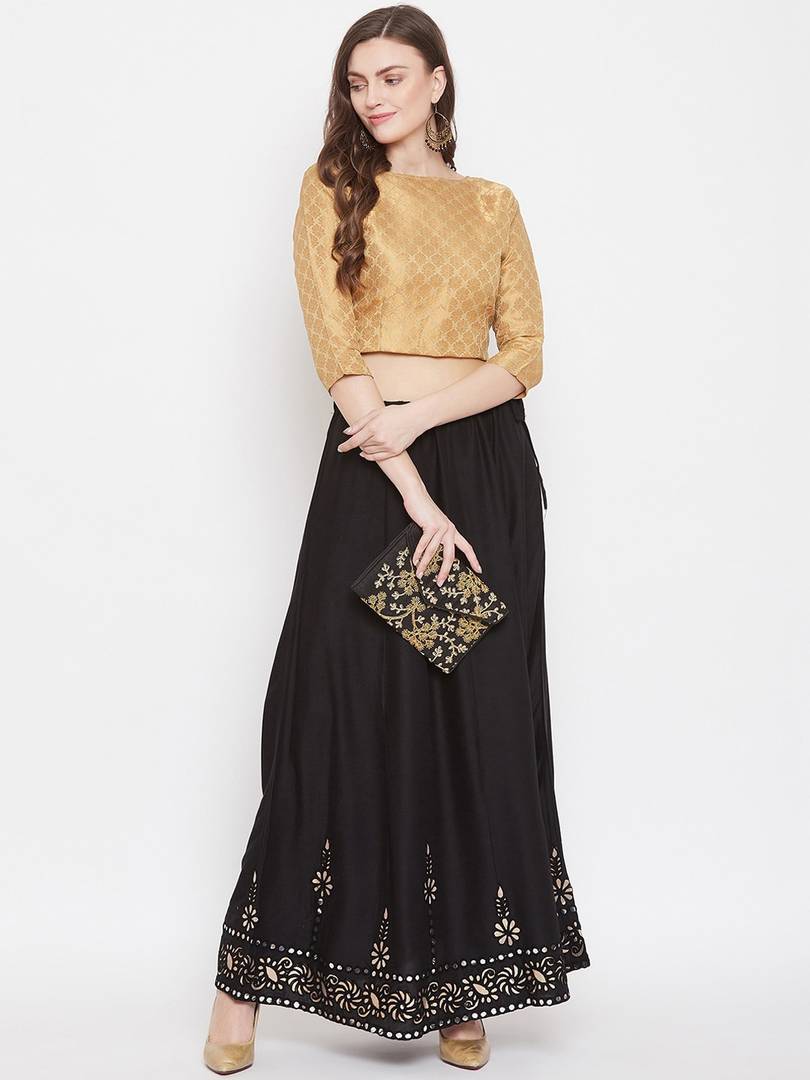 Women Black Embellished Flared Maxi Skirt