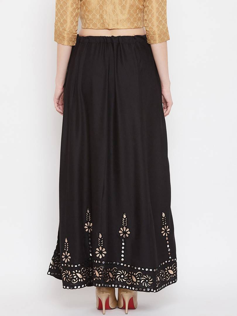 Women Black Embellished Flared Maxi Skirt