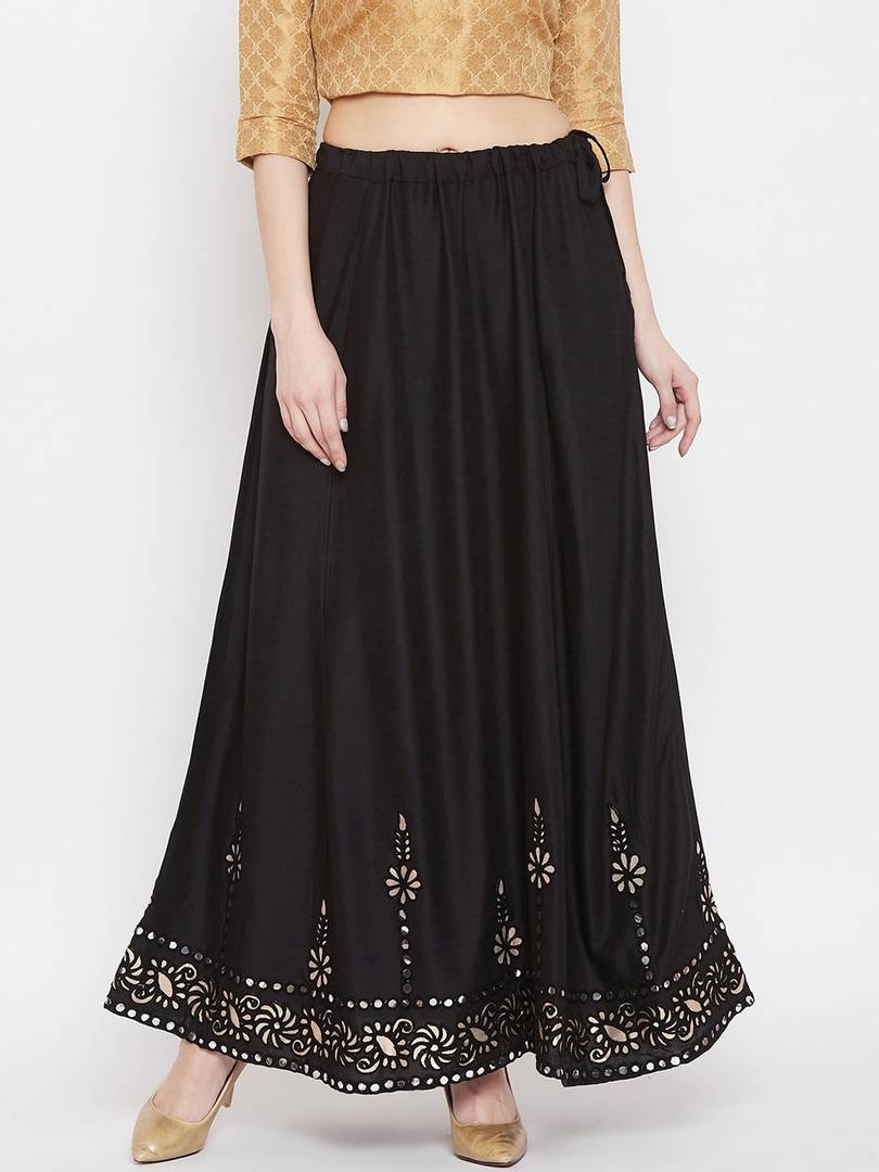 Women Black Embellished Flared Maxi Skirt