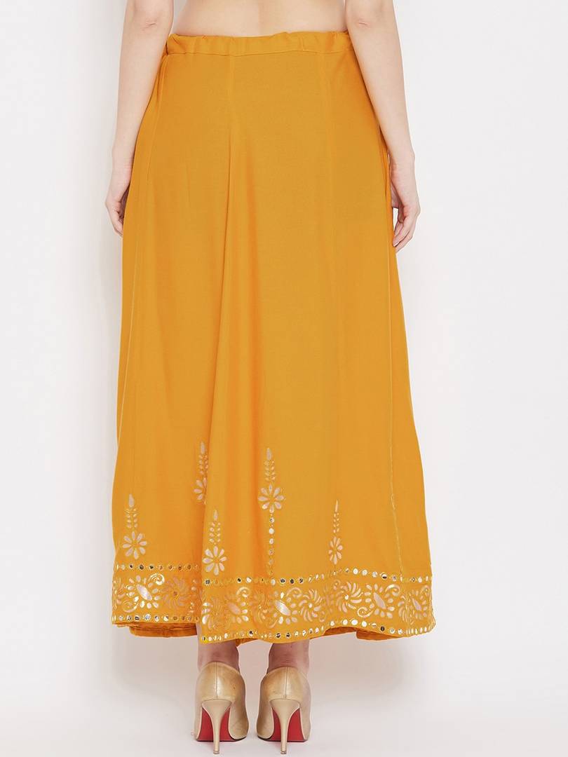 Women Mustard Yellow & Gold-Colored Embellished Flared Maxi Skirt