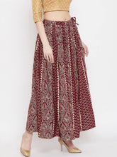 Load image into Gallery viewer, Women Maroon &amp; Gold-Coloured Printed Flared Maxi Skirt