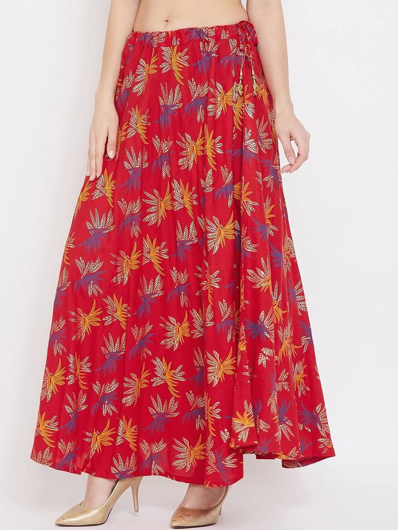 Women Red & Blue Printed Flared Maxi Skirt