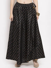 Load image into Gallery viewer, Women Black Checked Flared Maxi Skirt