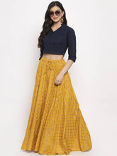 Load image into Gallery viewer, Women Mustard Yellow Checked Flared Maxi Skirt