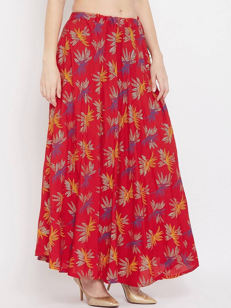 Women Red & Blue Printed Flared Maxi Skirt