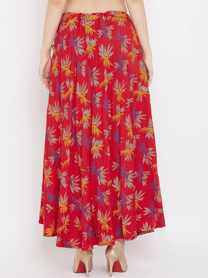 Women Red & Blue Printed Flared Maxi Skirt