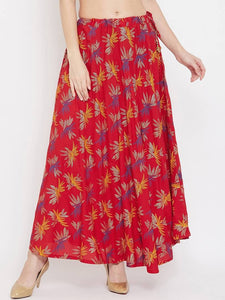 Women Red & Blue Printed Flared Maxi Skirt