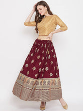 Load image into Gallery viewer, Women Maroon &amp; Gold-Coloured Printed Flared Maxi Skirt