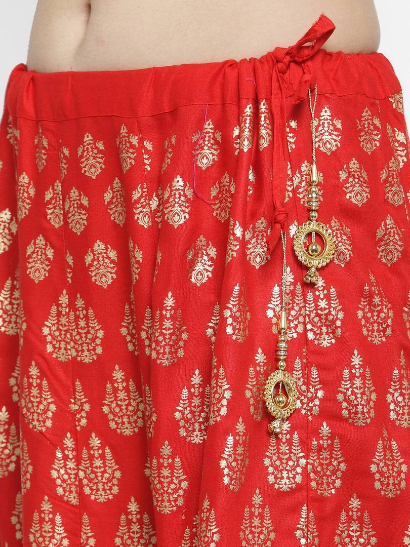 Women Red & Gold-Toned Printed Flared Maxi Skirt