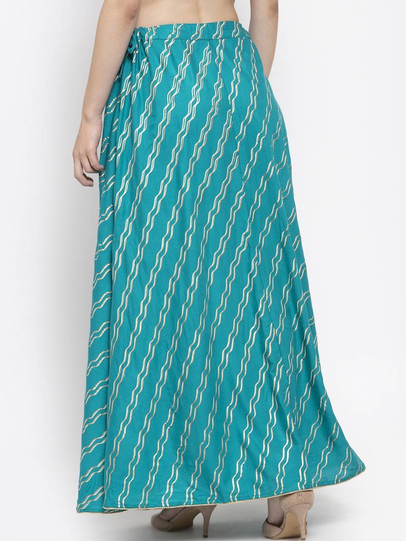 Women Blue & Gold-Coloured Striped Flared Maxi Skirt