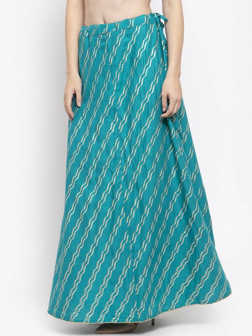 Women Blue & Gold-Coloured Striped Flared Maxi Skirt