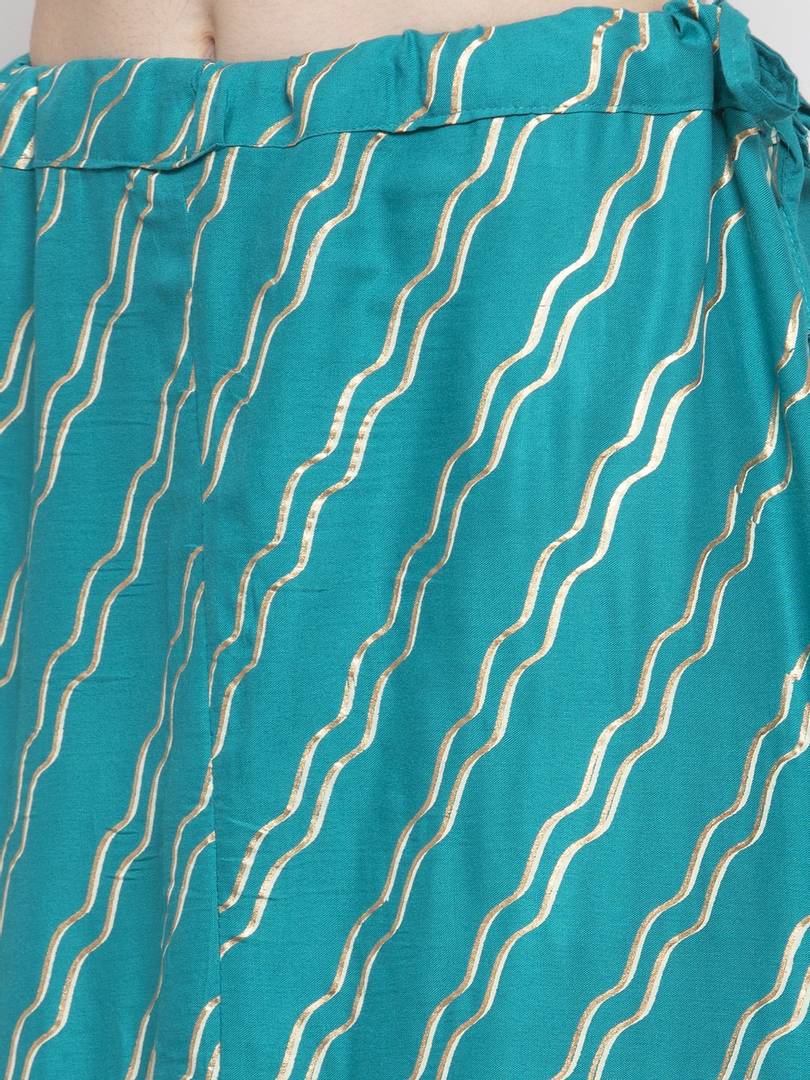 Women Blue & Gold-Coloured Striped Flared Maxi Skirt