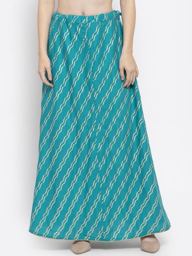 Women Blue & Gold-Coloured Striped Flared Maxi Skirt