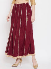 Load image into Gallery viewer, Women Maroon &amp; Gold-Coloured Embellished Flared Maxi Skirt