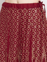 Load image into Gallery viewer, Women Maroon &amp; Gold-Toned Printed Flared Maxi Skirt