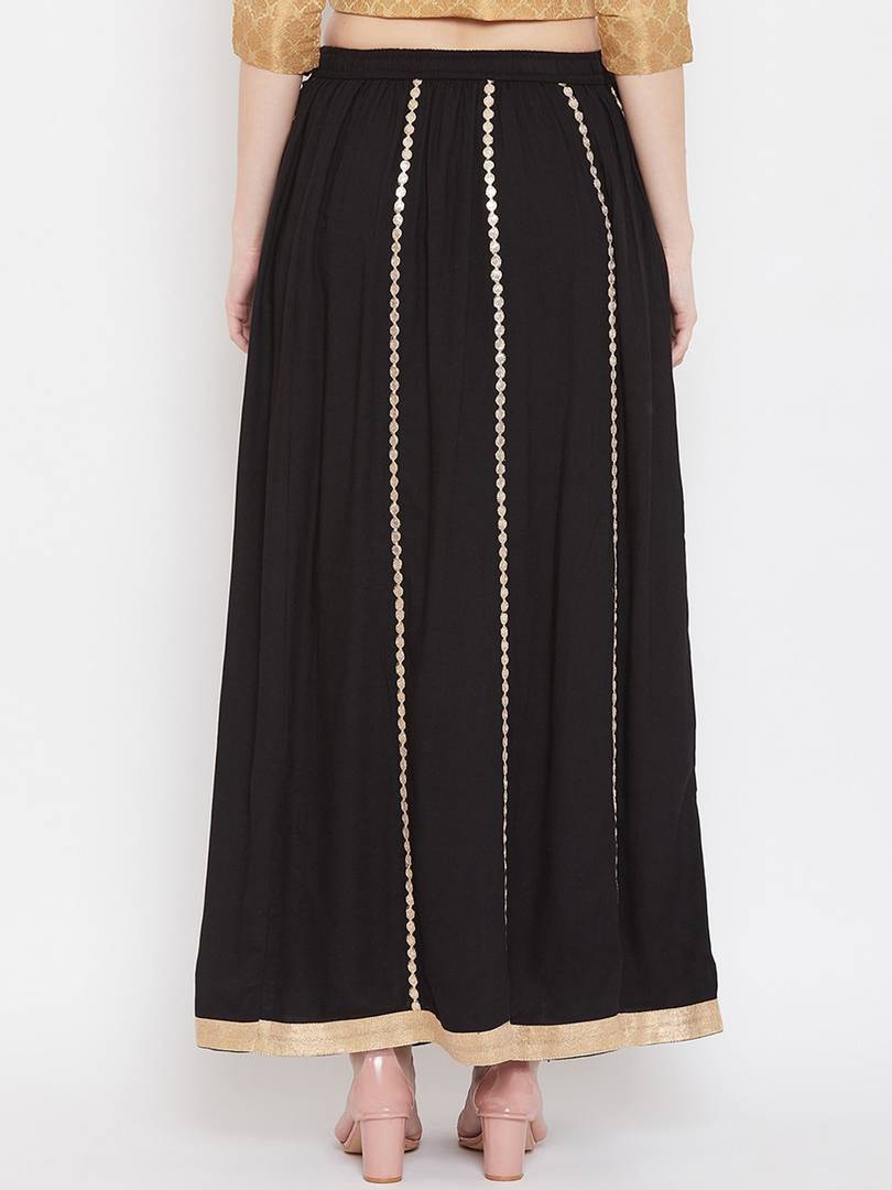 Women Black & Gold-Coloured Embellished Flared Maxi Skirt