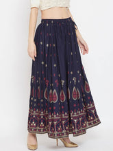 Load image into Gallery viewer, Women Navy Blue &amp; Pink Printed Flared Maxi Skirt