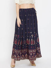 Load image into Gallery viewer, Women Navy Blue &amp; Pink Printed Flared Maxi Skirt