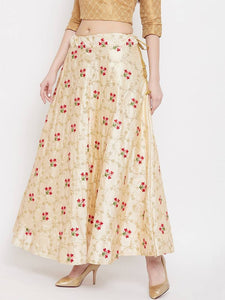 Women Beige & Red Floral Embroidered A-Line Maxi Skirt