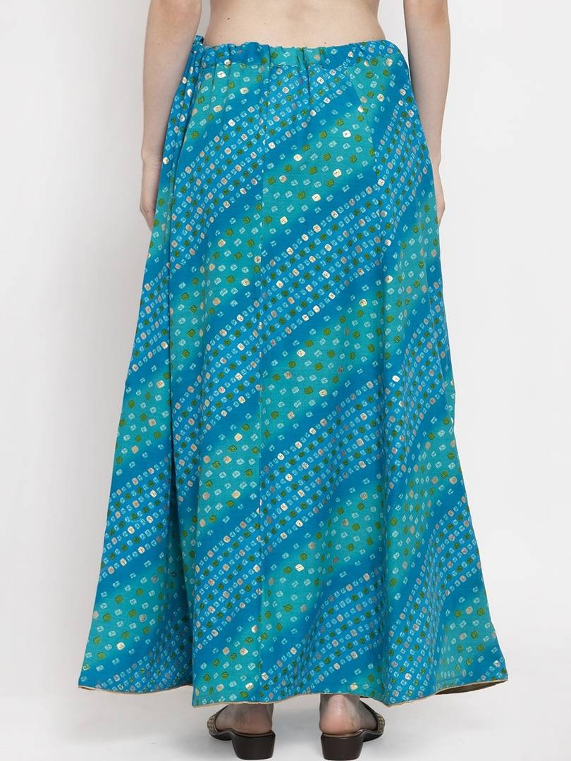 Women Blue & Green Printed Flared Maxi Skirt