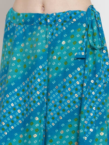 Women Blue & Green Printed Flared Maxi Skirt