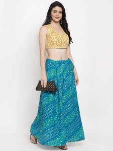 Women Blue & Green Printed Flared Maxi Skirt