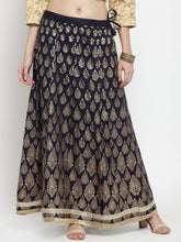 Load image into Gallery viewer, Women Navy Blue &amp; Gold-Toned Printed Flared Maxi Skirt