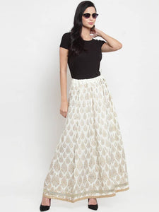Women Cream-Coloured Printed Flared Maxi Skirt