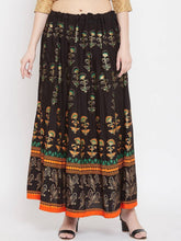 Load image into Gallery viewer, Women Black &amp; Orange Printed Flared Maxi Skirt