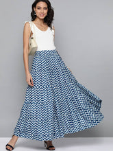 Load image into Gallery viewer, Women Navy Blue &amp; White Chevron Printed Tiered Maxi Skirt