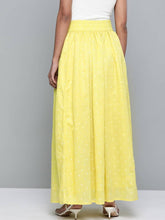 Load image into Gallery viewer, Women Mustard Yellow &amp; White Polka Dots Print Flared Maxi Skirt