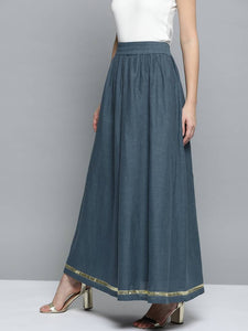 Women Navy Solid Flared Maxi Skirt