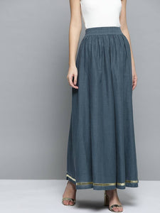 Women Navy Solid Flared Maxi Skirt