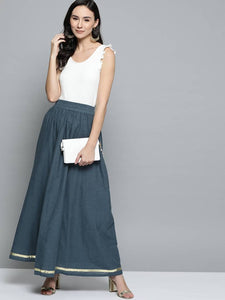 Women Navy Solid Flared Maxi Skirt