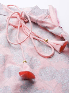 Women Pink & Silver Ethnic Motifs Print Maxi Flared Cotton Skirt